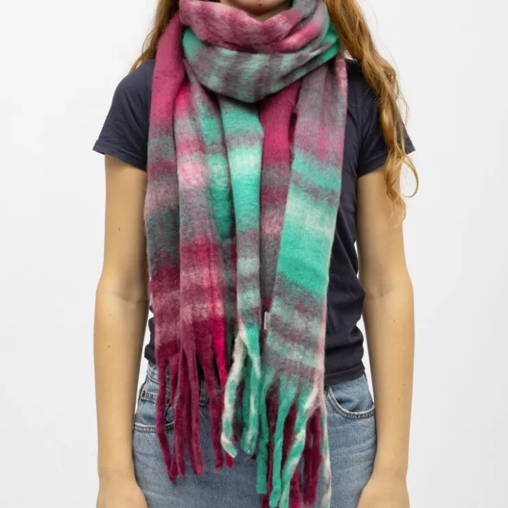 GERARD PASQUIER Echarpe à franges carreaux douce avec laine 40x210 cm Femme BORDEAUX Hot