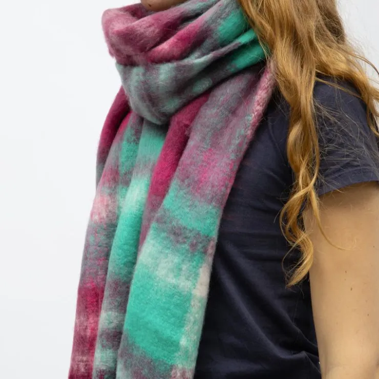 GERARD PASQUIER Echarpe à franges carreaux douce avec laine 40x210 cm Femme BORDEAUX Hot