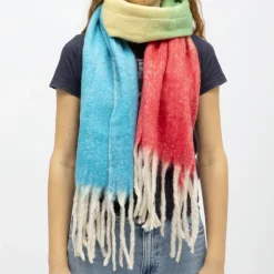 GERARD PASQUIER Echarpe avec franges tricolore en laine 50x200 cm Femme ROUGE Discount