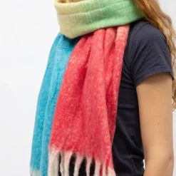 GERARD PASQUIER Echarpe avec franges tricolore en laine 50x200 cm Femme ROUGE Discount