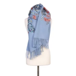 BURTON OF LONDON Echarpe clair brodée rouge Lindsay 70x180cm Mixte BLEU Sale