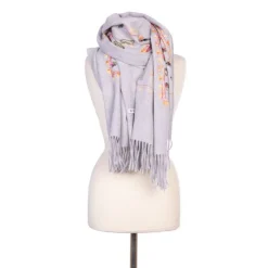 BURTON OF LONDON Echarpe brodé à fleurs Lindsay vert 70x180cm Mixte GRIS CLAIR Sale