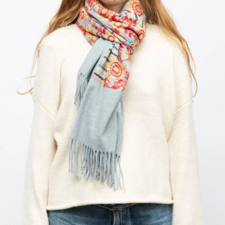 GERARD PASQUIER Echarpe broderie colorée70x185cm Femme GRIS Discount