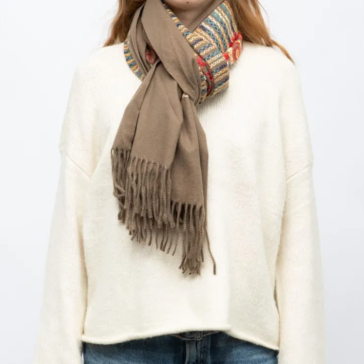 GERARD PASQUIER Echarpe broderie colorée70x185cm Femme MARRON Outlet