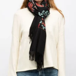 GERARD PASQUIER Echarpe broderie imprimé fleurs 70x185cm Femme NOIR New