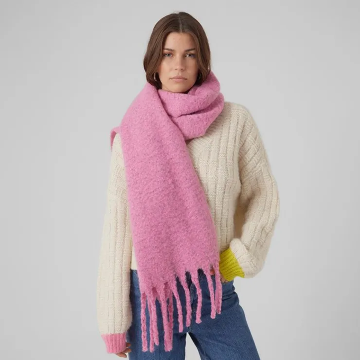 VERO MODA Echarpe chaude 50x200 cm franges Femme ROSE Hot