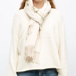 GERARD PASQUIER Echarpe douce avec broderie 70x185cm Femme BEIGE New