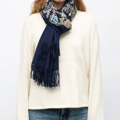 GERARD PASQUIER Echarpe douce avec broderie 70x185cm Femme BLEU FONCE Discount