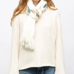 GERARD PASQUIER Echarpe douce avec broderie 70x185cm Femme BLANC ECRU