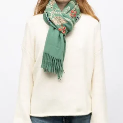 GERARD PASQUIER Echarpe douce avec broderie 70x185cm Femme VERT Discount