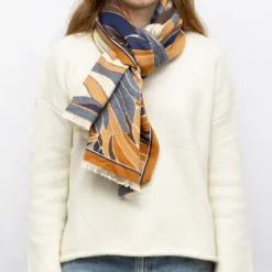 GERARD PASQUIER Echarpe imprimé paysage jaquard 90x180cm Femme MARRON New