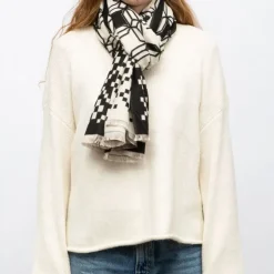 MANOUKIAN Echarpe imprimee jaquard 90x180cm Femme NOIR Sale