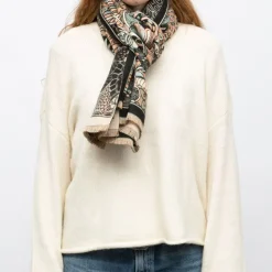 MANOUKIAN Echarpe imprimee jaquard 90x180cm Femme NOIR New