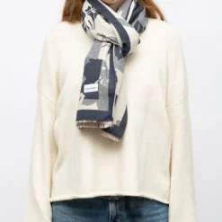 MANOUKIAN Echarpe imprimee jaquard 90x180cm Femme BLEU FONCE Best