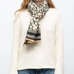 MANOUKIAN Echarpe imprimee jaquard 90x180cm Femme NOIR Outlet