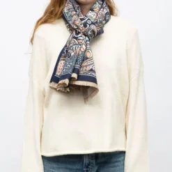 MANOUKIAN Echarpe imprimee jaquard 90x180cm Femme BLEU FONCE Sale