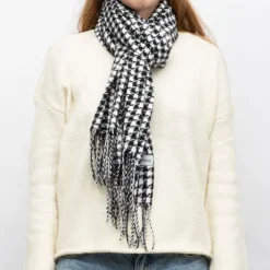MANOUKIAN Echarpe motif pied de poule 68x180cm Femme BLANC Outlet