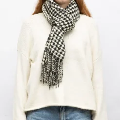 MANOUKIAN Echarpe motif pied de poule 68x180cm Femme BLANC ECRU Sale