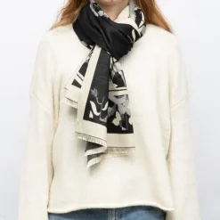 GERARD PASQUIER Echarpe motif tableau de fleurs 90x180cm Femme NOIR Best