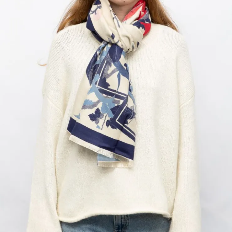 GERARD PASQUIER Echarpe motif tableau de fleurs 90x180cm Femme BLEU FONCE