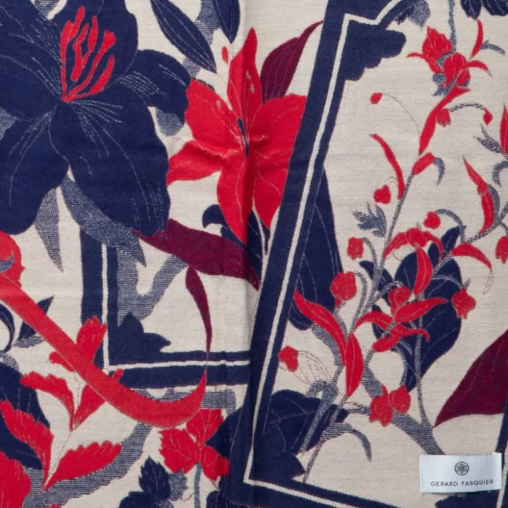 GERARD PASQUIER Echarpe motif tableau de fleurs 90x180cm Femme BLEU FONCE