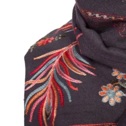 BURTON OF LONDON Echarpe noire brodée à fleurs Lindsay 70x180cm Mixte GRIS FONCE New