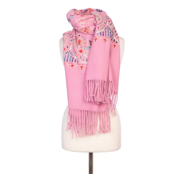 BURTON OF LONDON Echarpe broderie à fleurs colorées Lindsay 70x180cm Mixte ROSE Clearance