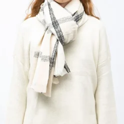 MANOUKIAN Echarpe 70x200cm à carreaux Mixte BLANC ECRU