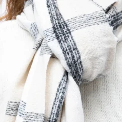 MANOUKIAN Echarpe 70x200cm à carreaux Mixte BLANC ECRU