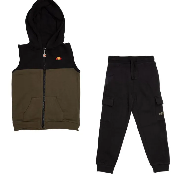 ELLESSE Ensemble 3 pièces gilet jogging et tee shirt manches longues Enfant KAKI