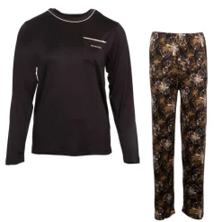RODIER Ensemble pyjama avec liseré coloré bas fleuri Loma femme Femme NOIR Hot