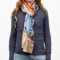 MANOUKIAN Foulard effet satiné à fleurs avec motif graphique 90x180cm Femme MARRON CLAIR Sale