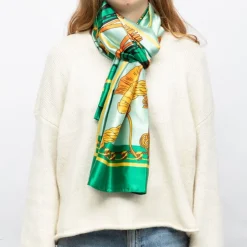 MANOUKIAN Foulard soie 90x180cm Femme VERT Hot