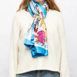 MANOUKIAN Foulard soie 90x180cm Femme BLEU Discount