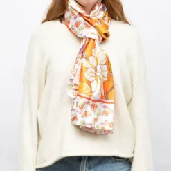 MANOUKIAN Foulard soie 90x180cm Femme ORANGE Discount
