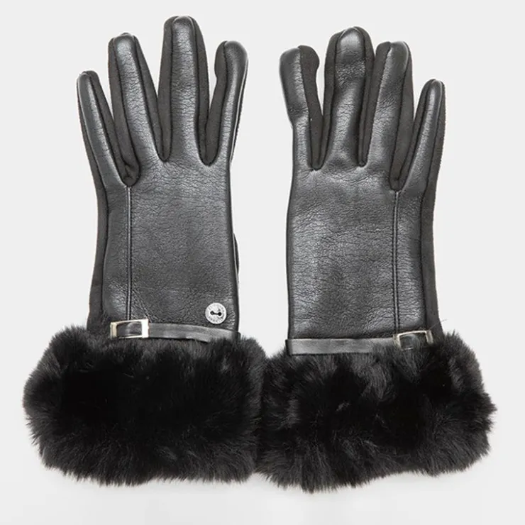 GERARD PASQUIER Gants bi matière avec ceinture boucle argenté Femme NOIR Discount