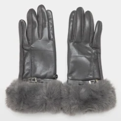 GERARD PASQUIER Gants bi matière avec ceinture boucle argenté Femme GRIS FONCE Outlet