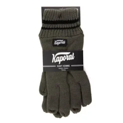 KAPORAL Gants en maille noir à rayures aux poignets Homme KAKI Outlet