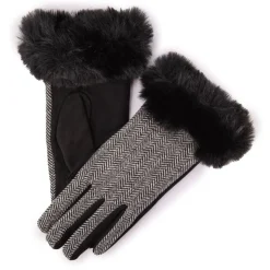 BILL TORNADE Gants fourrés motif à chevron fin Femme NOIR New
