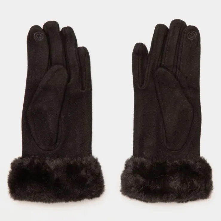 GERARD PASQUIER Gants laine avec fausse fourrure Femme NOIR Online