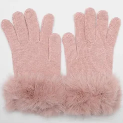 GERARD PASQUIER Gants maille avec fausse fourrure Femme ROSE New
