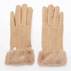 LULU CASTAGNETTE Gants maille fine fausse fourrure Femme BEIGE