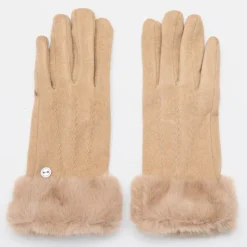 LULU CASTAGNETTE Gants suédine avec fausse fourrure Femme BEIGE Discount