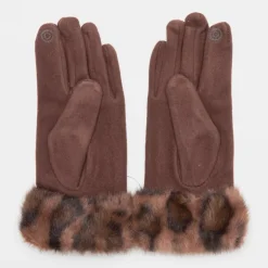 GERARD PASQUIER Gants tissu épais avec fausse fourrure imprimé léopard Femme MARRON FONCE Discount