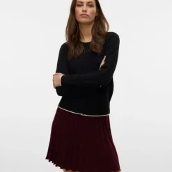 VERO MODA Gilet breeze col rond avec liseré blanc regular fit Femme NOIR