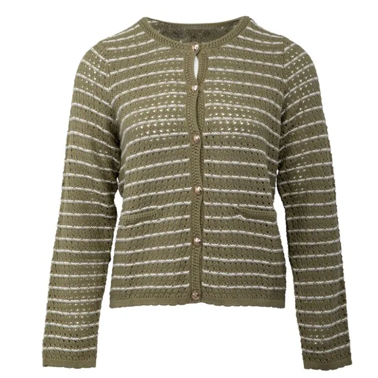 LA PETITE ETOILE Gilet brodé à rayures bouton doré Miela Femme KAKI Sale