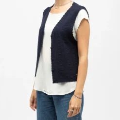 LA PETITE ETOILE Gilet sans manches bleu marine monica maille crocheté Femme BLEU FONCE Clearance
