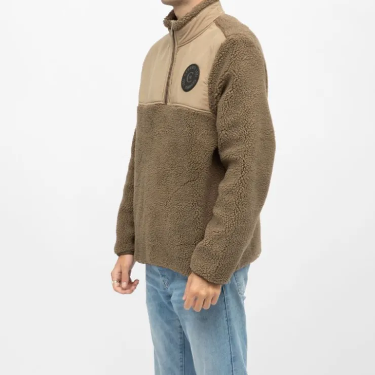 CERRUTI Gilet sherpa frontignan semi zippé Homme MARRON New