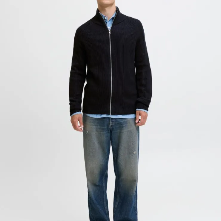 JACK & JONES Gilet zippé en maille tricoté avec col cheminée Homme BLEU FONCE Best