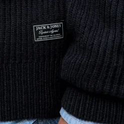 JACK & JONES Gilet zippé en maille tricoté avec col cheminée Homme BLEU FONCE Best